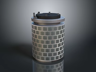 Cylindrical Industrial Equipment Featuring Grid Like Structure Black Top Cover And Metal Parts 3d model