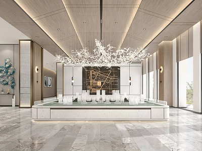 Luxury Sales Office Interior With Elegant Chandelier Marble Floor And Modern Reception Area 3d model