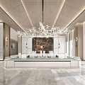 Luxury Sales Office Interior With Elegant Chandelier Marble Floor And Modern Reception Area