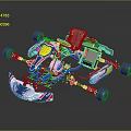 Detailed Go-Kart Chassis With Metal Frame Wheels Seat Suspension And Colorful Components