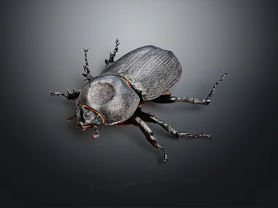Black Beetle With Shiny Exoskeleton And Six Legs On Dark Background 3d model