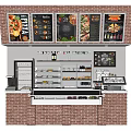 Brick Food Counter With Menu Boards Pizza Displays Refrigerated Cases And Cash Register
