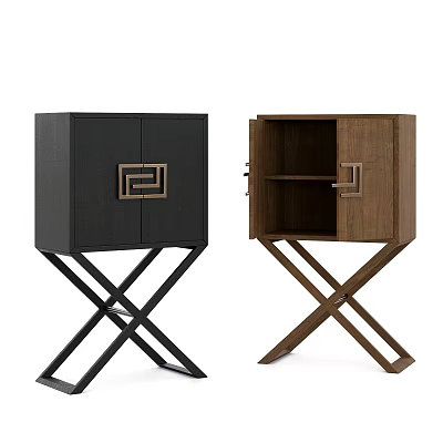 Modern Entryway Console Side Cabinet With Crossed Legs And Geometric Handles Design 3d model
