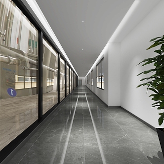 modern aisle minimalist office area factory aisle space 3d model