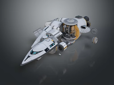 Futuristic Spaceship Model With White Gold Exterior Transparent Cockpit And Mechanical Details 3d model