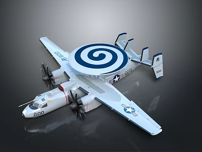 Advanced Military Space Surveillance Aircraft With Spiral Radar System And Propellers 3d model