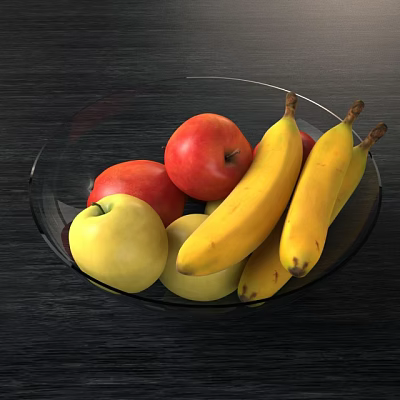 Fresh Assorted Fruits in Glass Bowl Featuring Red Apples Yellow Apples and Bananas 3d model