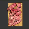 Fresh Raw Beef Slices Neatly Arranged On Wooden Cutting Board Ready To Cook