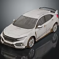 White Sporty Hatchback Car With Stained Body And Silver Wheels