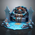 Ornate Fantasy Throne Design With Icy Blue Accents Stone Base And Golden Emblem