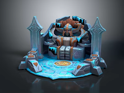Ornate Fantasy Throne Design With Icy Blue Accents Stone Base And Golden Emblem 3d model