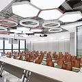 Modern Conference Room Interior With Rows Of Chairs Large Screens And Circular Ceiling Lights