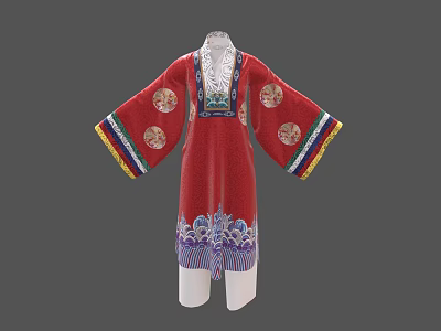 Traditional Red Robe With Long Sleeves Colorful Cuffs And Circular Embroidery Patterns 3d model