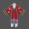 Traditional Red Robe With Long Sleeves Colorful Cuffs And Circular Embroidery Patterns