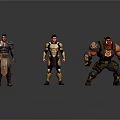 Three Diverse Fantasy Characters Featuring Armor Muscular Build And Red Skinned Horned Design
