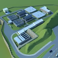 Modern Industrial Factory Complex With Multiple Buildings Solar Panels And Green Hills