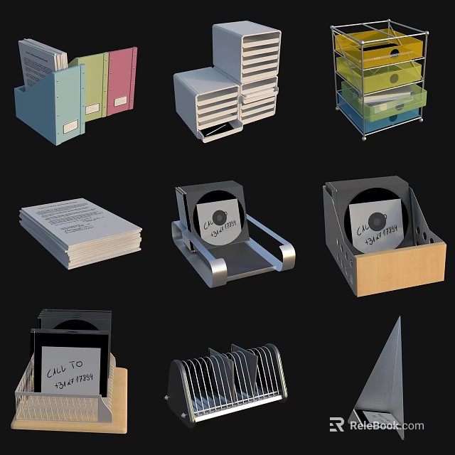 Office Storage Supplies Including Folders File Holders Boxes And Paper Organizers 3d model 