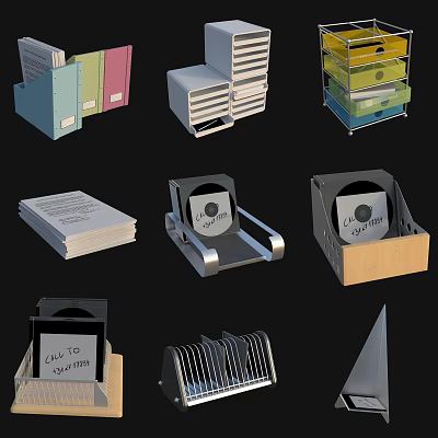 Office Storage Supplies Including Folders File Holders Boxes And Paper Organizers 3d model