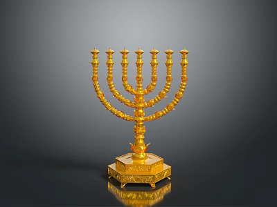 Golden Menorah With Intricate Design And Decorative Base On Black Background 3d model