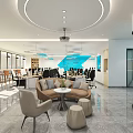 Modern Public Office Space Interior With Open Layout Desks Computers And Lounge Area 3d model
