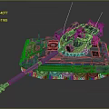 Detailed Turquoise Military Tank with Long Cannon Tracks Antennas and Equipment