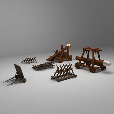 Vintage Handcrafted Rustic Wooden Ancient Agricultural Tools and Mechanical Models Collection 3d model