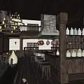 Hotel Lobby Interior With Wooden Floor Chandelier Bar Counter And Balcony