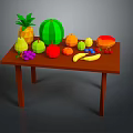 Colorful Assorted Fresh Fruits On Brown Wooden Table With Pineapple Watermelon Apple Banana And Grapes