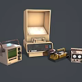 Vintage Computer Equipment Collection With Retro Monitor And Control Devices