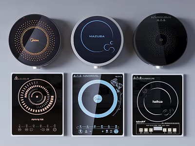 Modern Kitchen Appliances Electric Cooktops With Various Designs And Control Panels 3d model