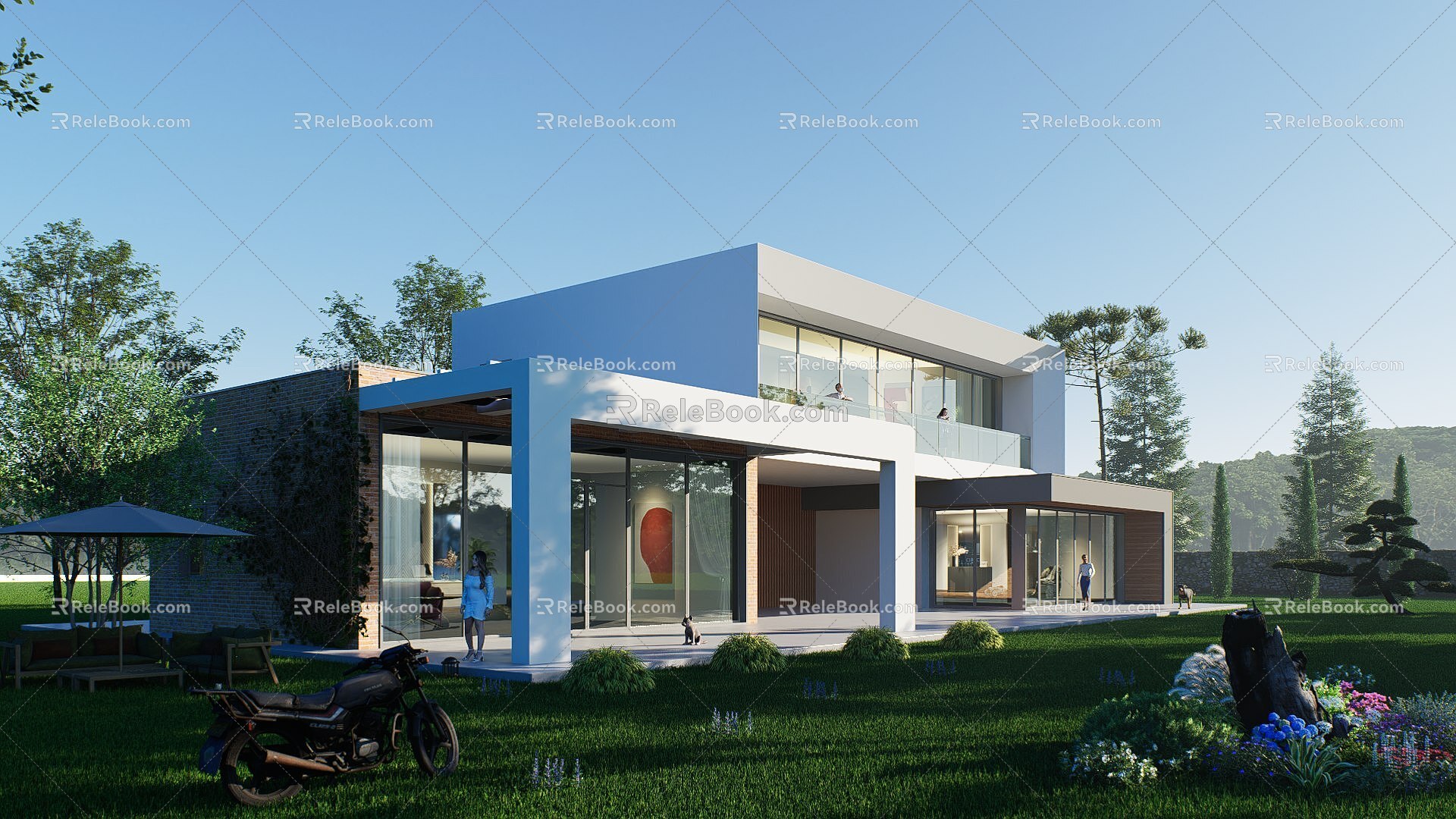 Modern high-grade single-family villa homestay hotel with flat roof 3d model