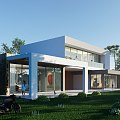 Modern high-grade single-family villa homestay hotel with flat roof 3d model