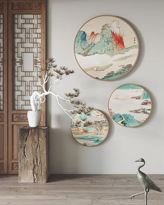 New Chinese Style Round Frame Painting Hanging Painting Decorative Painting 3d model