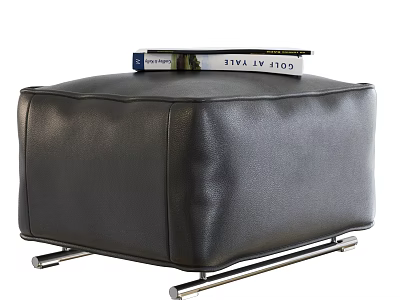 Modern Black Leather Ottoman With Metal Legs And Book On Top 3d model