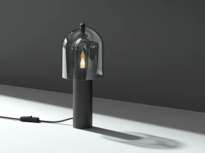 Modern Table Lamp With Black Base Transparent Glass Shade And Illuminated Bulb 3d model