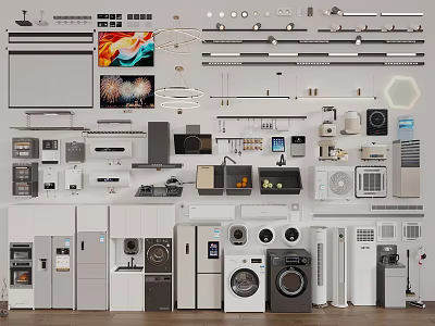 Assorted Daily Electrical Appliances Including Washing Machines Refrigerators TVs And Air Conditioners On 3d model