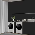 Modern Gray Balcony Cabinet With LED Strip Light And Washing Machines On Countertop