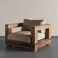 Single Sofa With Solid Wooden Frame And Beige Fabric Cushion Modern Minimalist Design 3d model