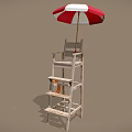 Outdoor Wooden Ladder Chair With Red White Umbrella And Orange Lifebuoy