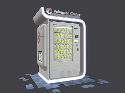 Pokemon Center Commercial Vending Machine With Illuminated Design And Yellow Products 3d model