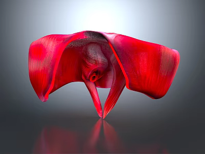 Red Organ Shaped Medical Device With Shiny Surface And Base Reflection 3d model
