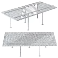 Outdoor Wooden Canopy With Modern Slatted Design And Metal Support Legs For Patio
