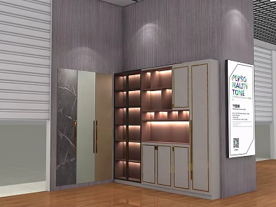 Modern Storage Cabinets With Illuminated Shelves Glass Doors And Wooden Frames 3d model