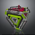 Green And Silver Mechanical Device With Red Button Geometric Design And Metal Structure 3d model
