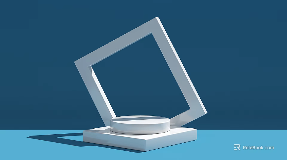 White Display Shelf Featuring Square Frame Circular Base And Minimalist Design 3d model 