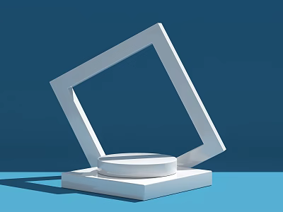 White Display Shelf Featuring Square Frame Circular Base And Minimalist Design 3d model