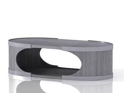Modern Oval Coffee Table With Gray Wood Grain Metal Frame And Hollow Design 3d model