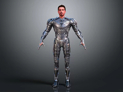 Male Character In Silver Metallic Armor With Futuristic Mechanical Full Body Design 3d model