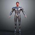 Male Character In Silver Metallic Armor With Futuristic Mechanical Full Body Design