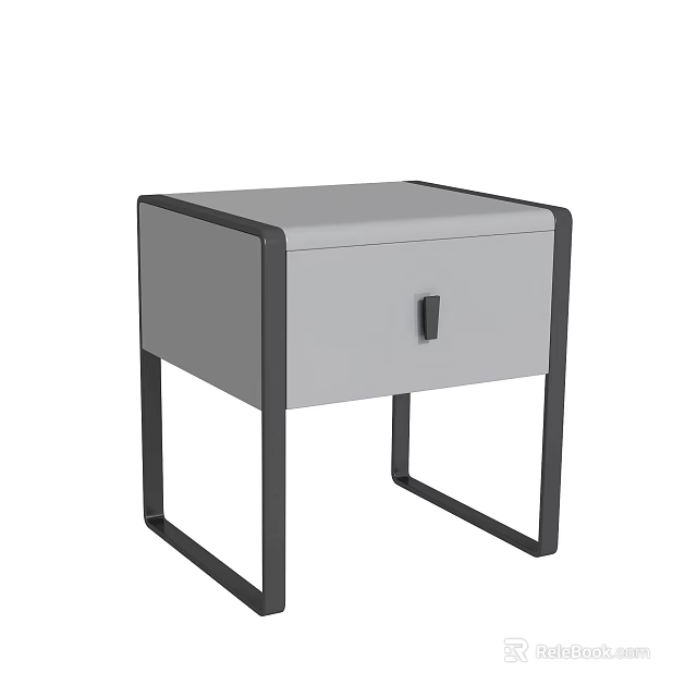 Modern Minimalist Bedside Table With Gray Drawer And Black Metal Frame 3d model